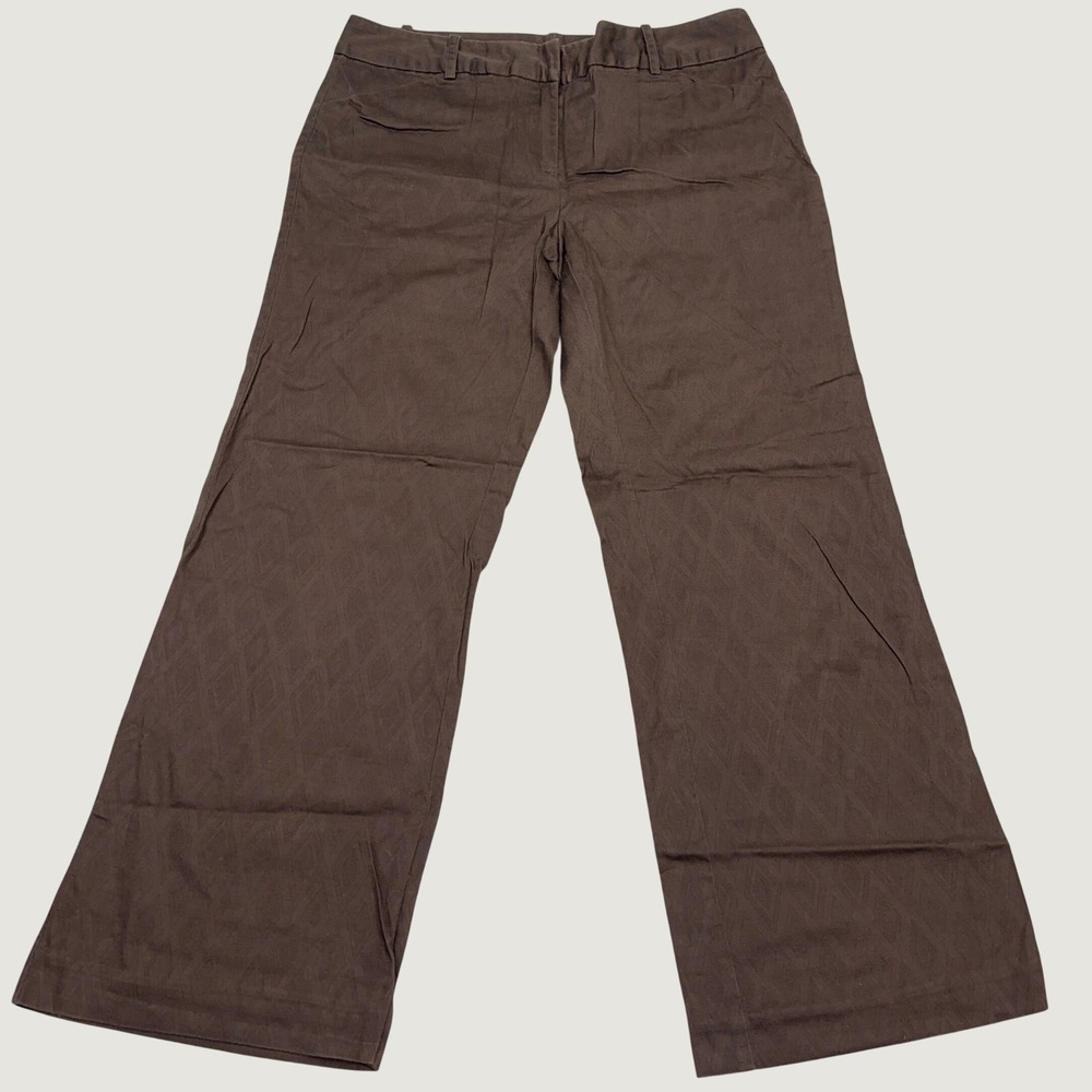 Work to Weekend Womens Brown Diamond Jacquard Straight Leg Pants Size 6